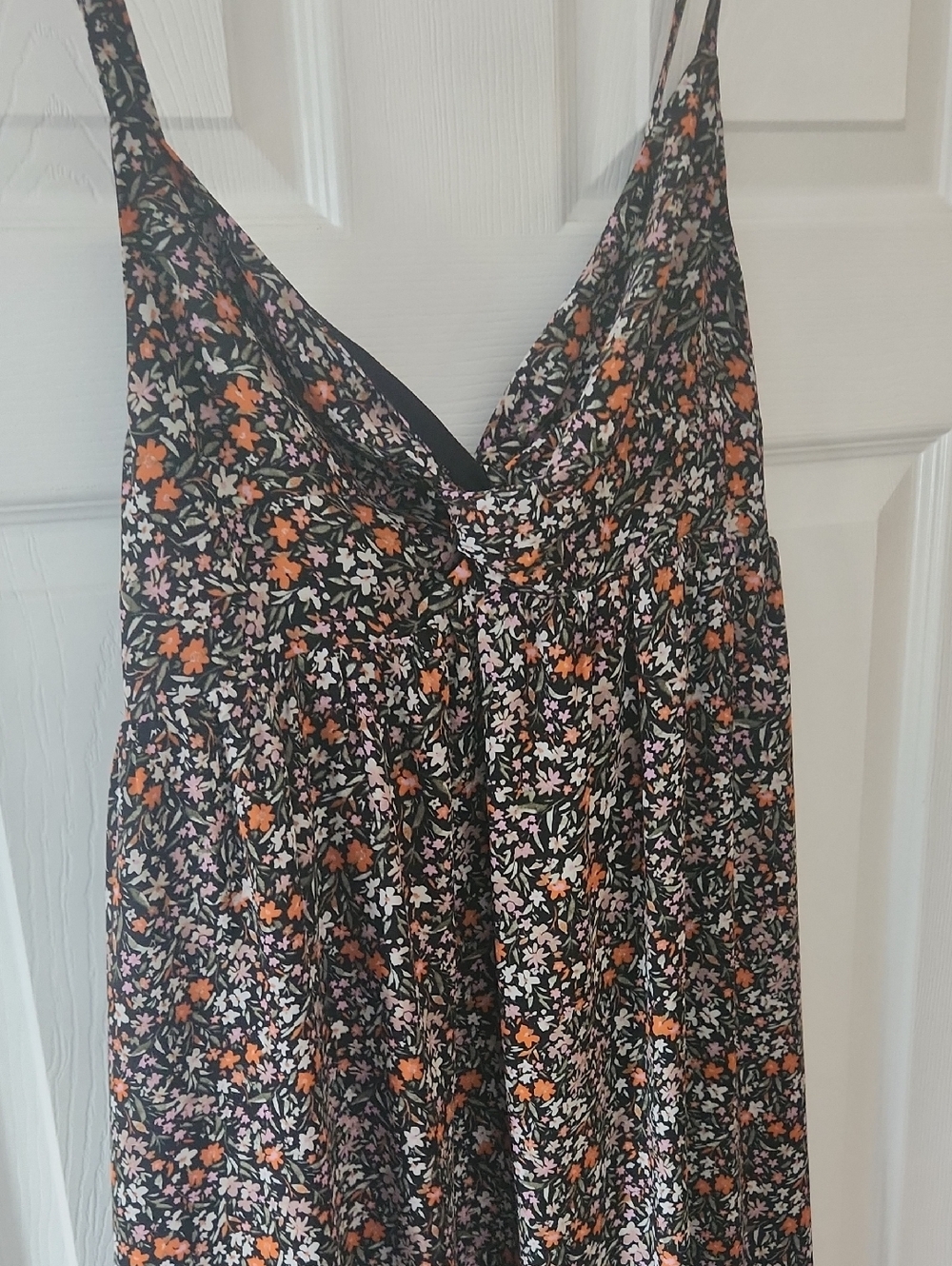 Maternity Floral Spaghetti Strap Sundress - Black Base with Orange & Pink Blooms